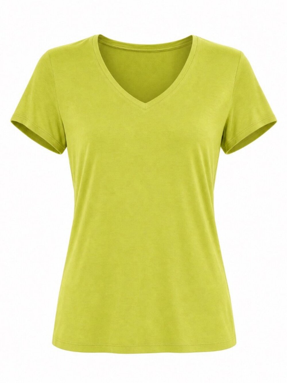 Nine West Soft Spun Top Womens Green/yellow V-Neck T-Shirt Short Sleeve Size M